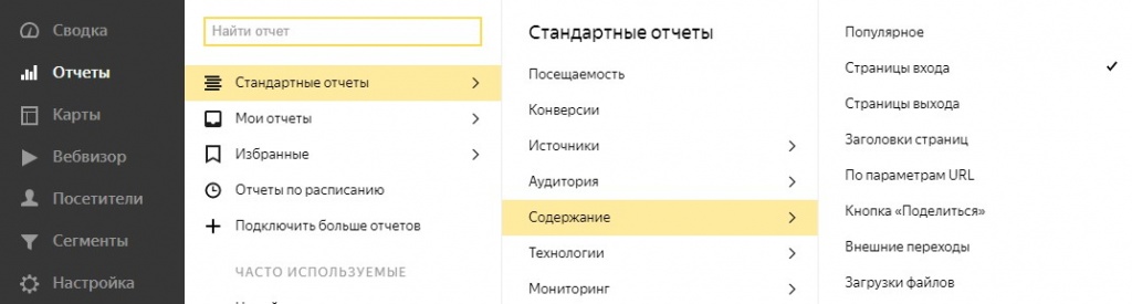 «Страницы входа» в Яндекс.Метрике